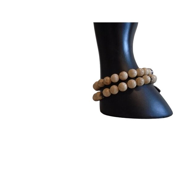 Handmade Vintage Set of 2 Natural Stone Stretch Bracelets -Evil Eye Symbol - Picture 5 of 7